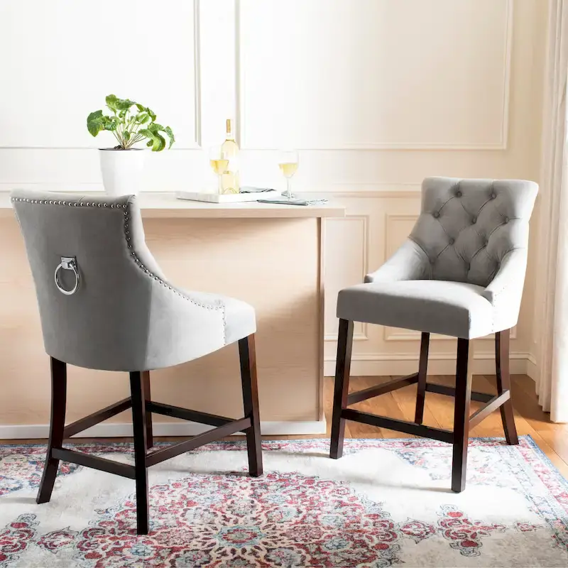 SAFAVIEH Dottie 26-inch Tufted Wing Back Counter Stool - Grey / Espresso (Set of 2) - 22.5 x 25 x 41 - 22.5 x 25 x 41