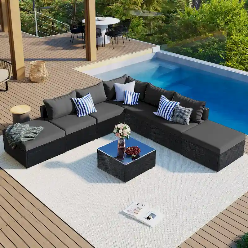 8-Piece Wicker Modular Sectional Sofa Set with Coffee Table
