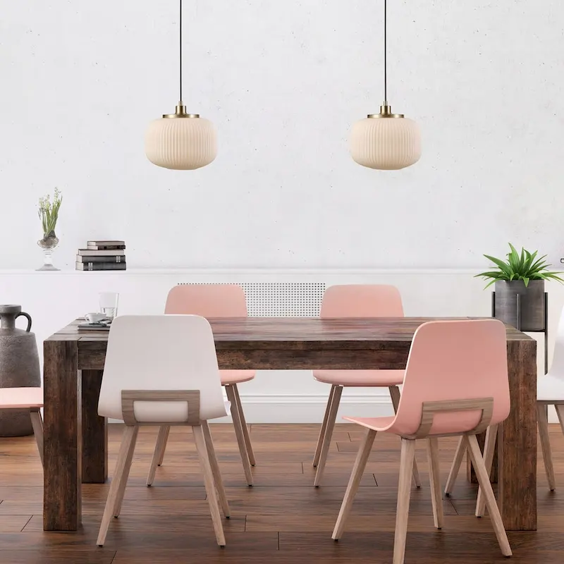 Novogratz x Globe Lily 1-Light Matte Brass Pendant Lighting with Frosted Ribbed Glass Shade - one size