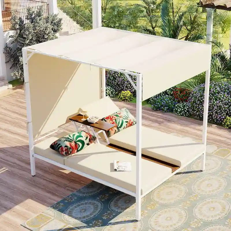 Outdoor Patio Sunbed Daybed with Cushions, Adjustable Seats for Garden,Swiming Pool