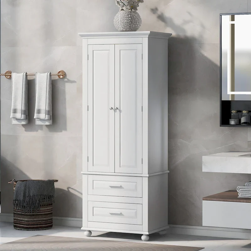 Freestanding Tall Storage Cabinet with 2 Drawers & 2 Doors for Bathroom/Office