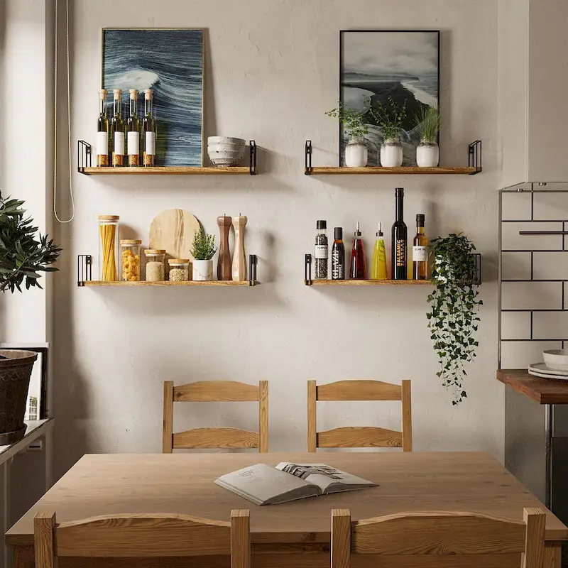 Wallniture Avila 24x4.5 Kitchen Wall Shelves, Natural Burned,Set of 4