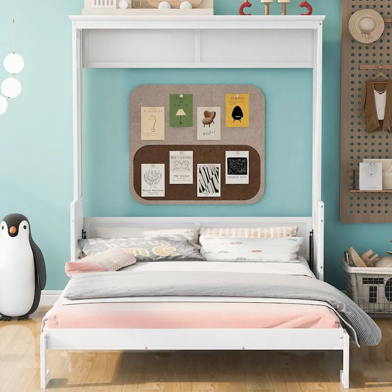 Queen Size Solid Wood Murphy Bed with a Shelf