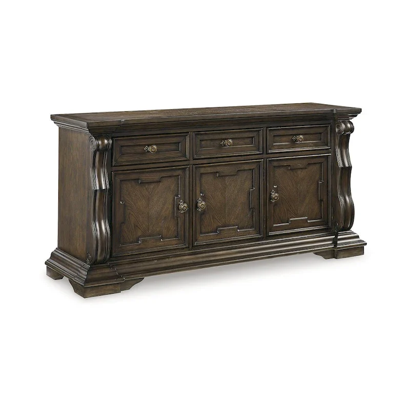 Dark Brown Dining Buffet with 3 Cabinets and 3 Drawers