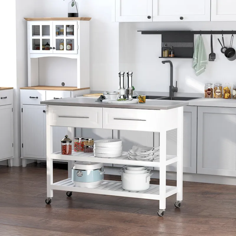 Kitchen Island With Stainless Steel Top(no include stool)