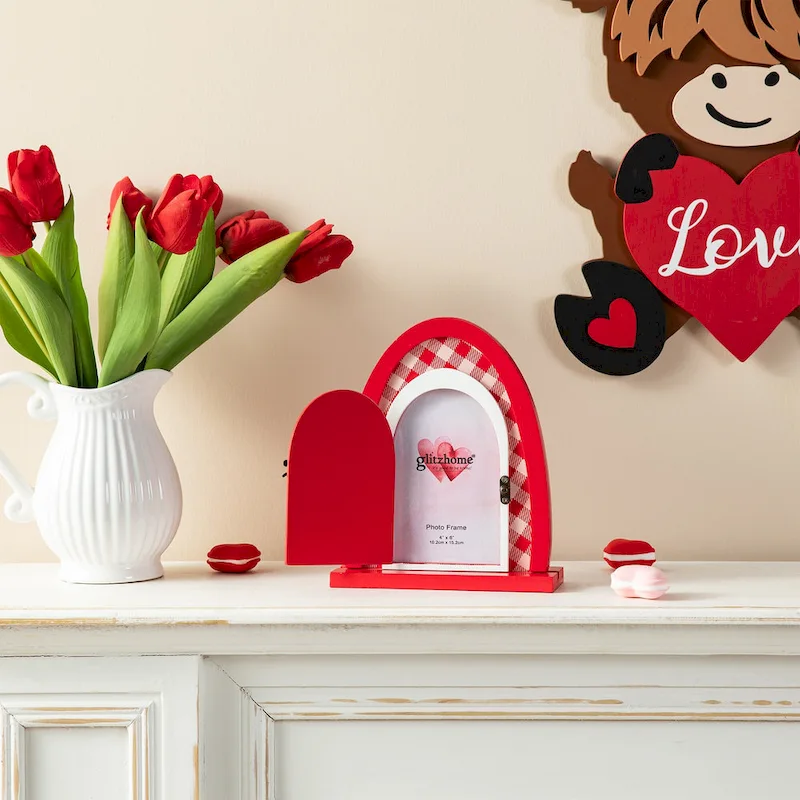 Glitzhome 8.5 H Valentine's Door-Shaped Photo Frame Table Decor