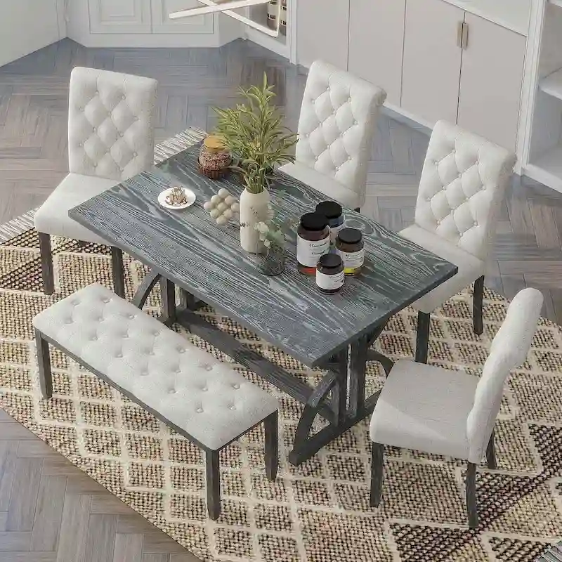 6 PCS Retro Rectangular Dining Table Set for 6