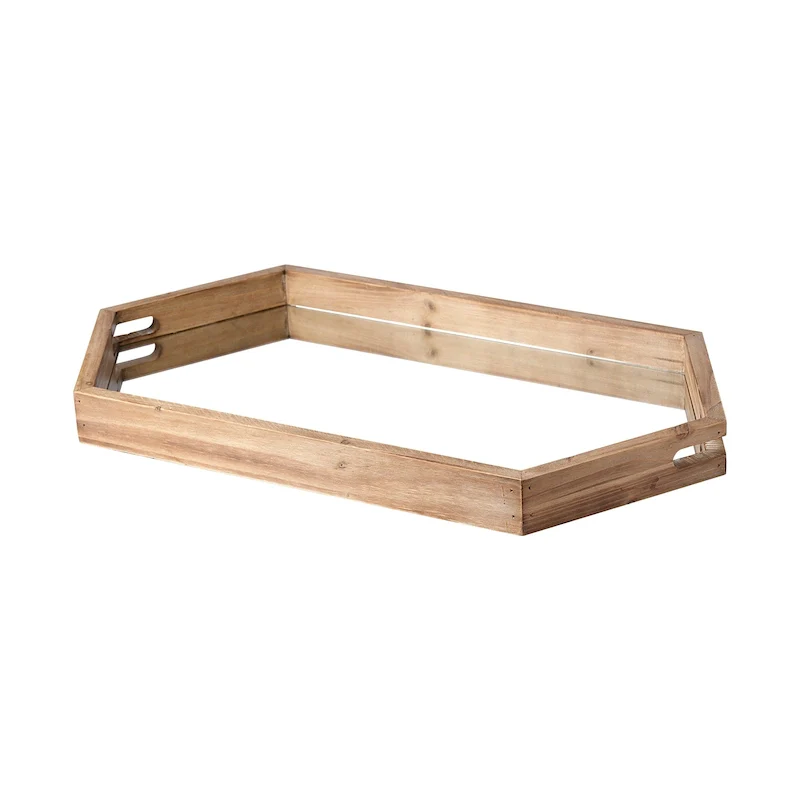 Durden Natural Wood Mirrored Hexagonal Tray - 29.1L x 15.7W x 2.0H