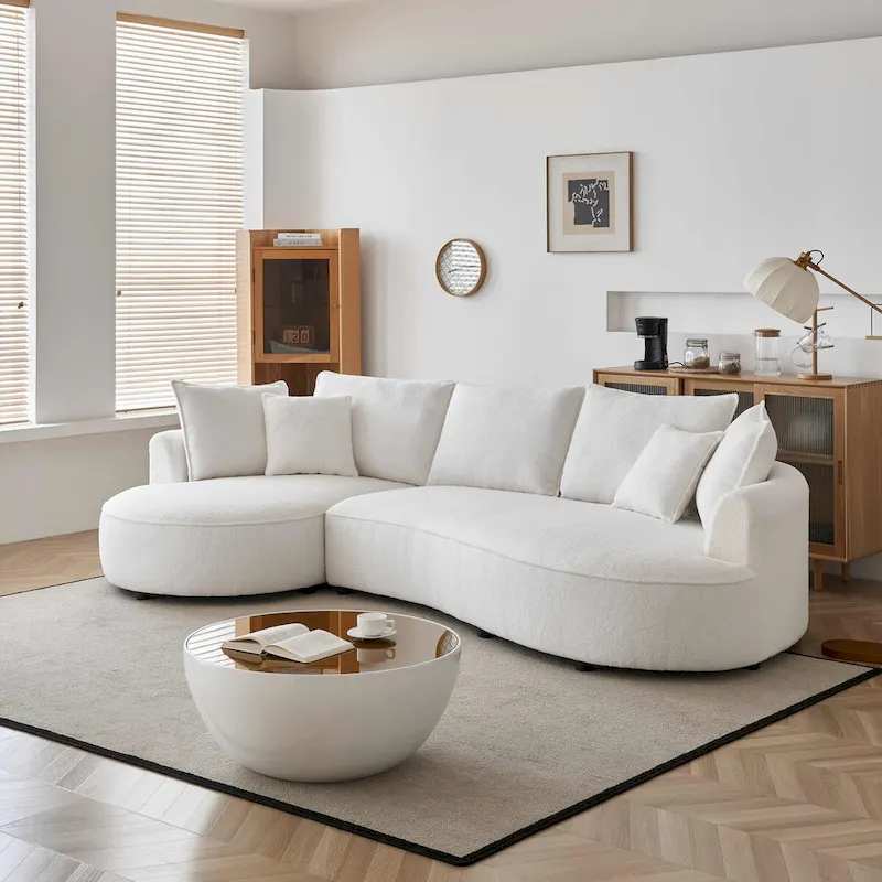 122.8 Modern Teddy Fabric Cloud Curved Sofa -- Left Facing