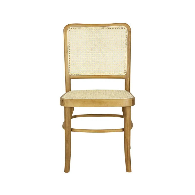 Cukor Mid-Century Vintage Wood Rattan Dining Chair, Natural (Set of 2) by JONATHAN Y