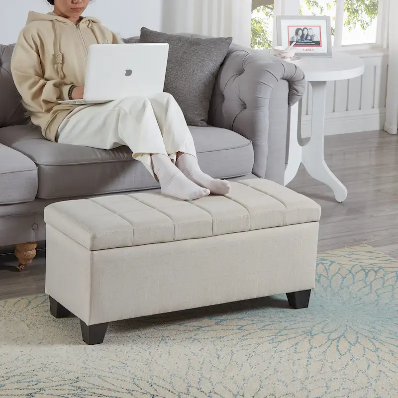 Upholstered Storage Rectangular Bench, Bedroom End of Bed Bench