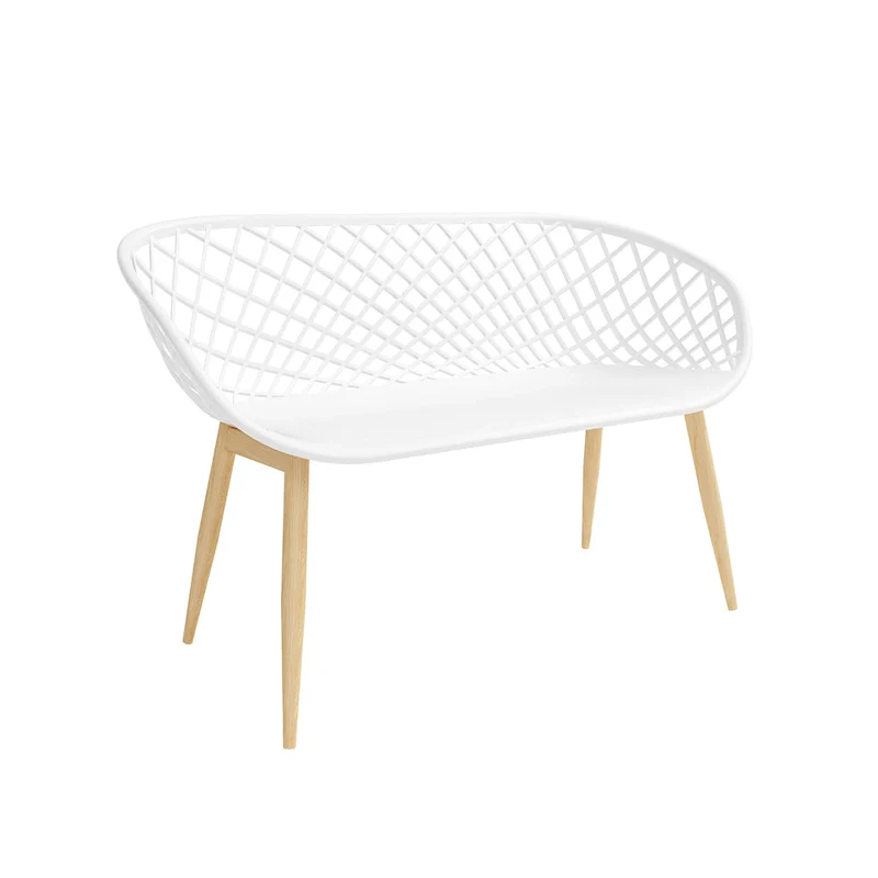 Kurv Indoor/Outdoor Bench, White/Natural, Weather Resistant