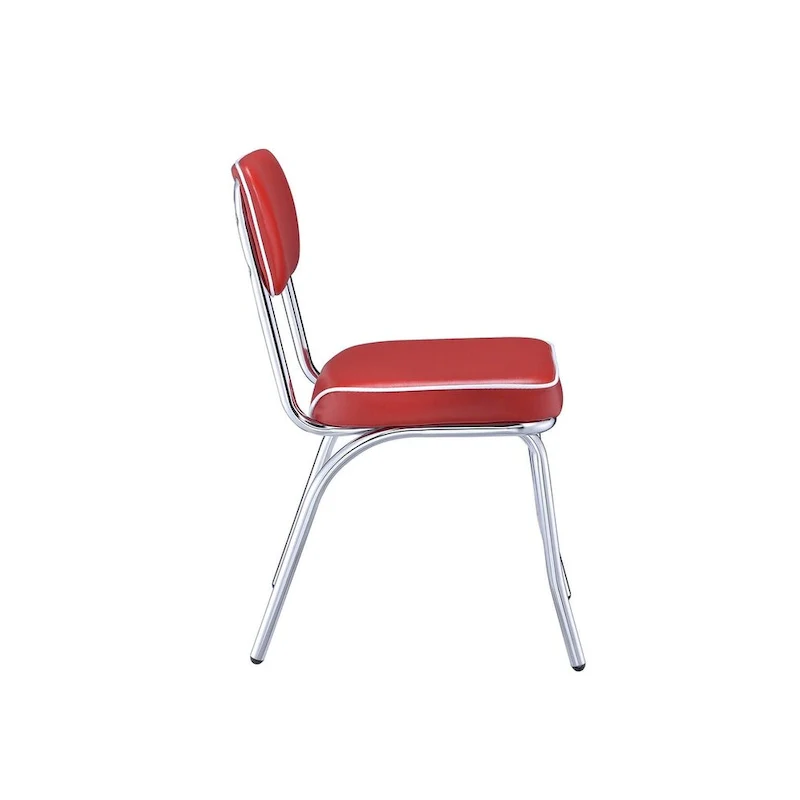 Dining Side Chair Set of 2, Retro Red Faux Leather, Chrome Metal Legs