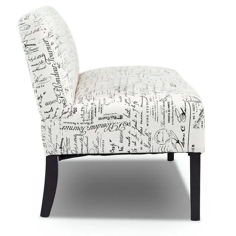 Modern Loveseat Sofa with Off-White Cursive Pattern Upholstery and Black Wood Legs - 50 x 28 x 30.5 (L x W x H)