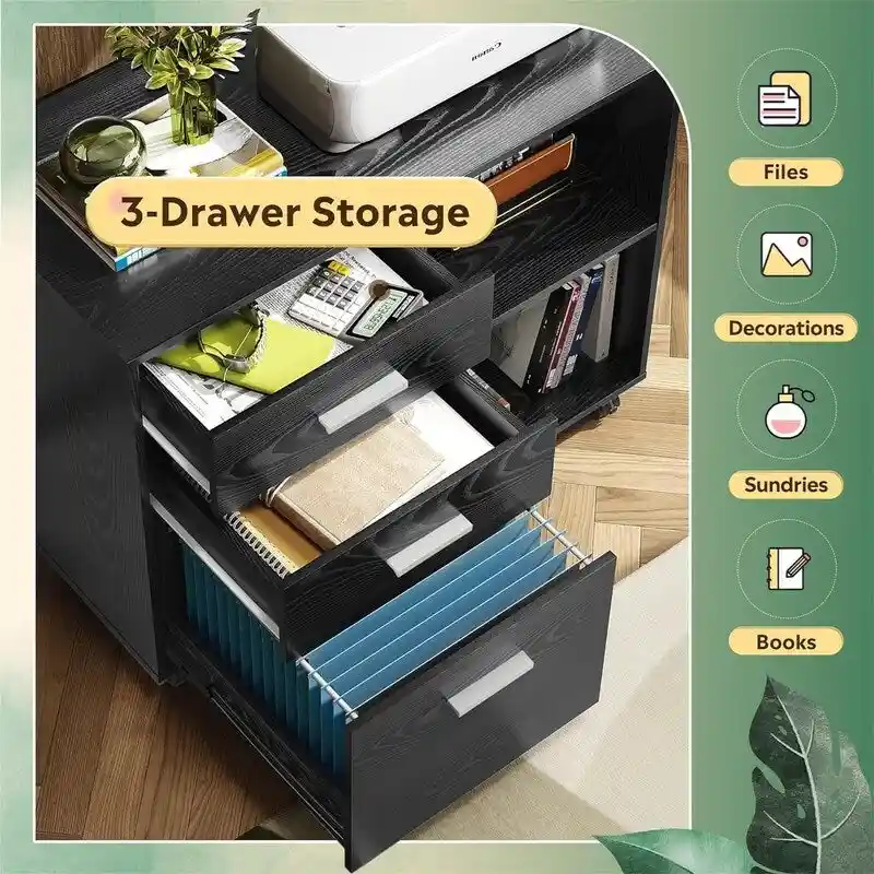 3-Drawer Wood File Cabinet - 15.7D x 31.3W x 24.7H