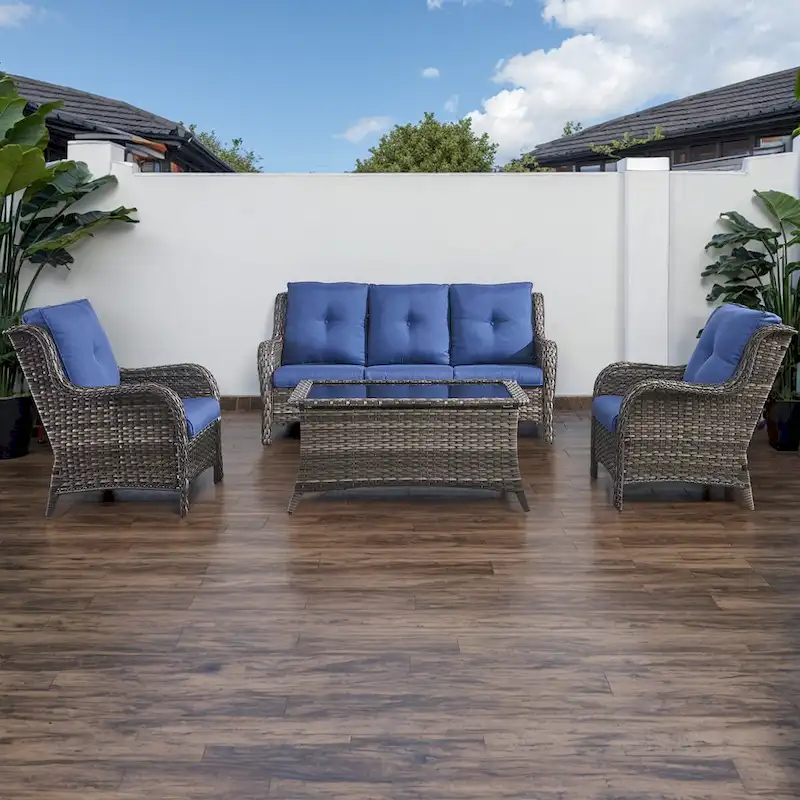 Gymojoy 4-Piece Outdoor Patio Sofa Chair with Coffee Table
