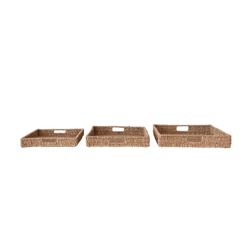 Decorative Hand-Woven Bankuan Trays with Handles, Set of 3 - 22.0 L x 18.0 W x 3.0 H