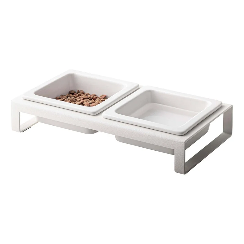Yamazaki Home Pet Food Bowls - Two Styles, Steel and Ceramic, Short, 1.25 cups, 300 milliliters per bowl