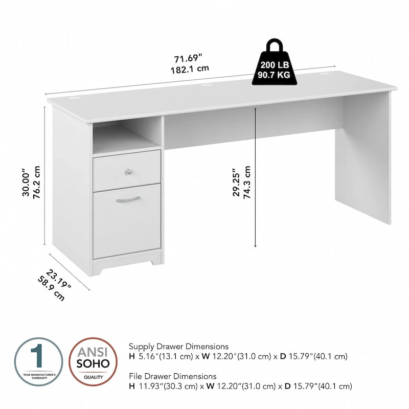 Cabot 72W Home Office Computer Desk with Drawers by Bush Furniture
