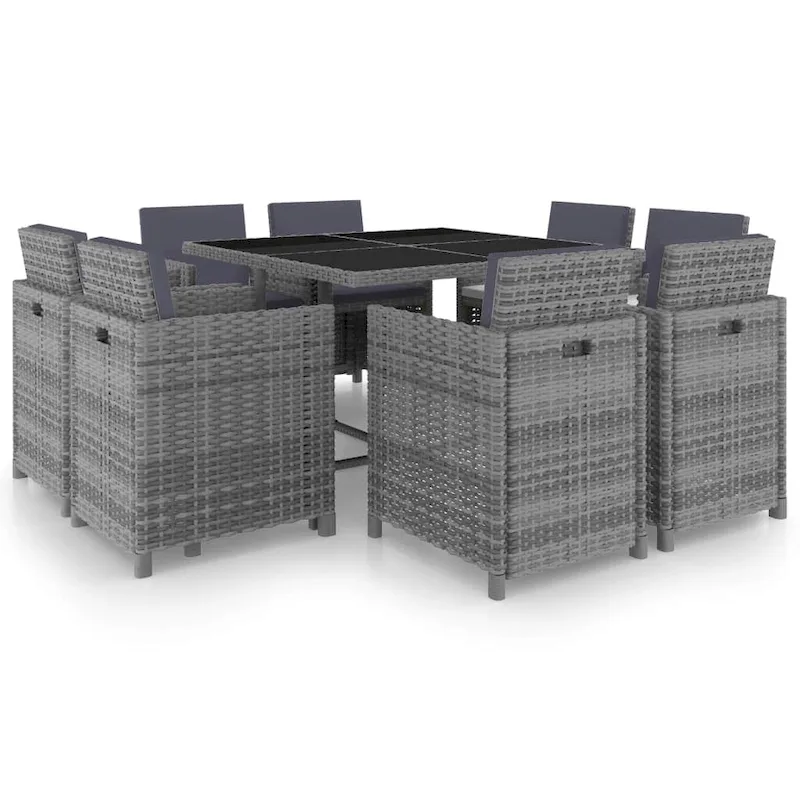 vidaXL Patio Dining Set 9 Piece Outdoor Table and Chair Poly Rattan Furniture - 42.9  x 42.9  x 29.1
