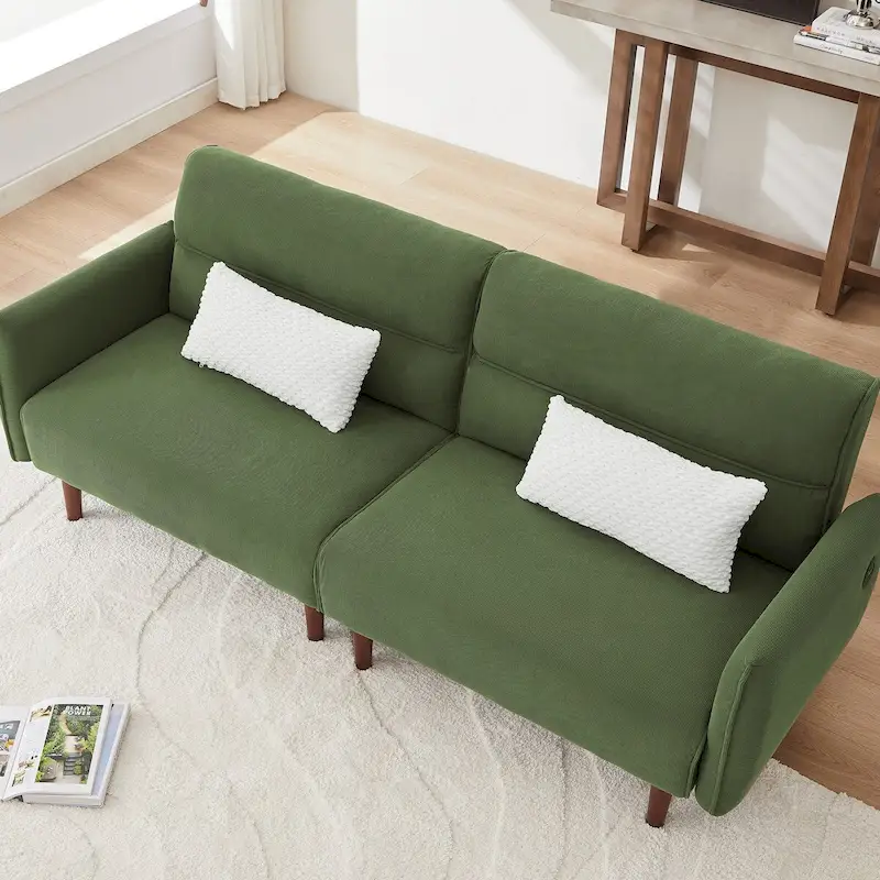 Convertible Futon Sofa Bed, Adjustable Couch Sleeper, Couch Corduroy Fabric Comfy Sofa bed with Wooden Legs & 2 Pillows