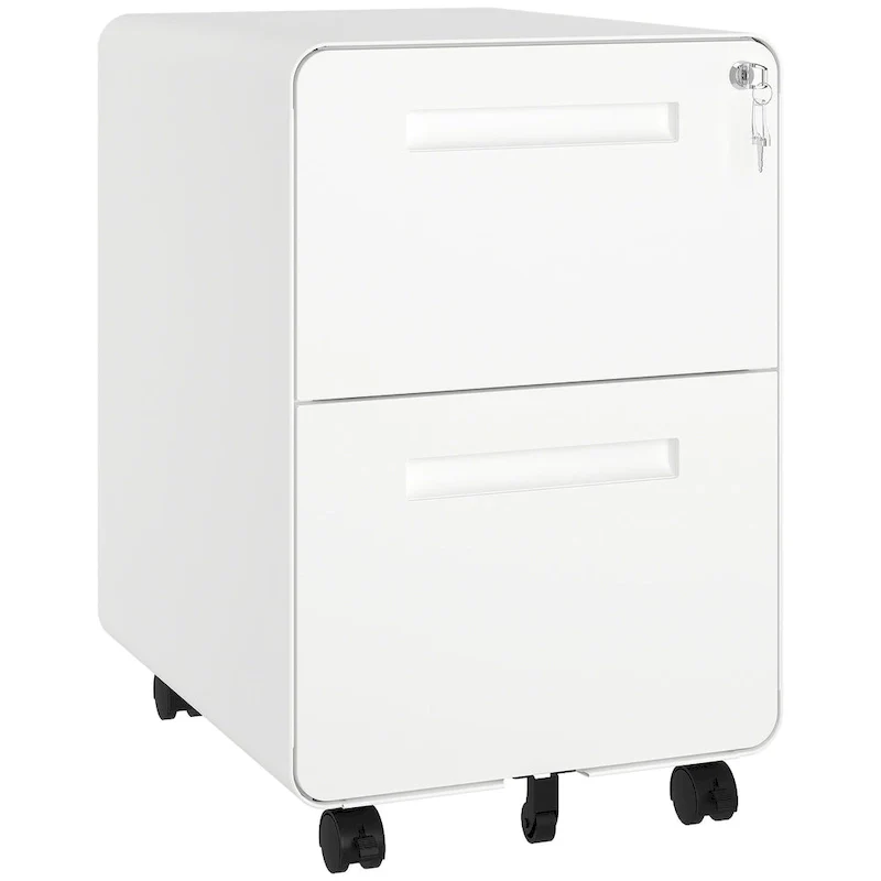 Black / White 2-Drawer Rolling Locking Steel File Cabinet – Single Unit