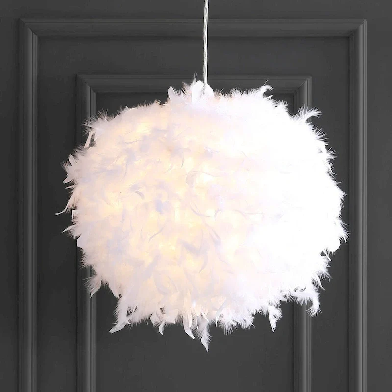 Simon 19  Feather Metal Adjustable LED Pendant, White by JONATHAN Y