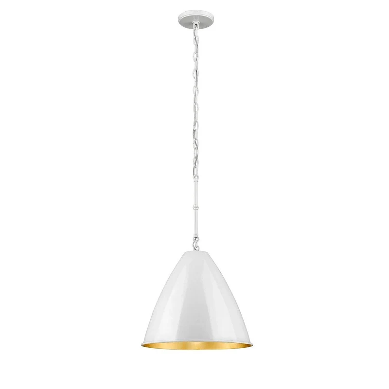 12 Inch Small Cone Pendant White and Gold