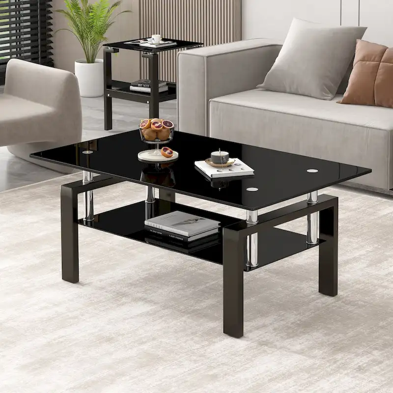 Tempered Clear Glass 2-Layers Coffee Table