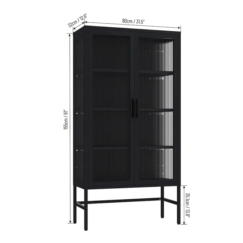 61.02H Modern Display Sideboard Buffet with Adjustable Shelves, Anti-Tip Kit, Tempered Glass Doors