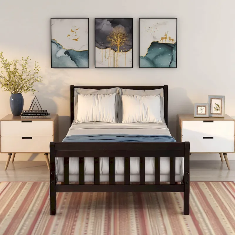 Wood Platform Bed Twin Bed Frame Panel Bed Mattress Foundation