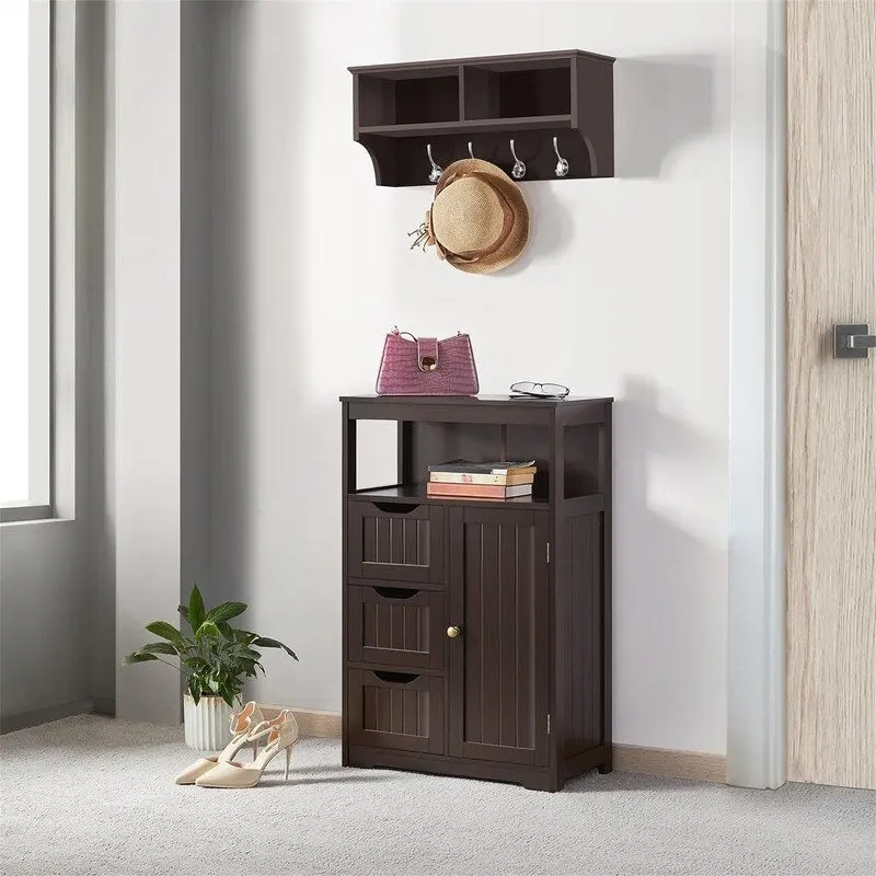 Espresso / Grey / Black / Navy Blue Freestanding Storage Cabinet with 1 Door, Adjustable Shelf & Round Knob