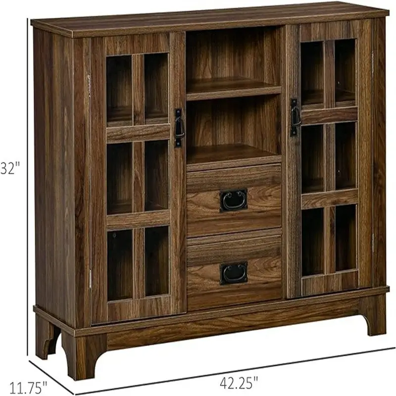 Grey / White / Walnut Sideboard Buffet Cabinet with Glass Doors & Adjustable Shelves