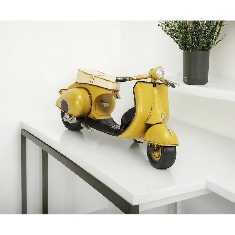 HomeRoots 9  Yellow and Black Metal Hand Painted 1959 Yellow Scooter Model Motorcycle - 15.5' X '8.5' X '6.3
