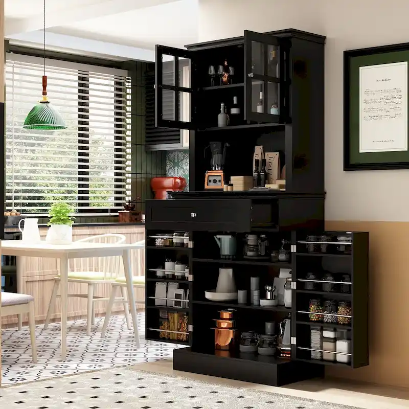 Long Standing Kitchen Cabinet with Large Open Space for Microwave - 30W x 69.3H