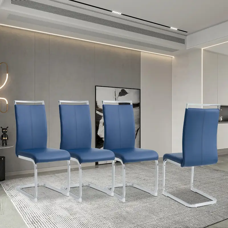 Set of 4 Modern Dining Chairs,High Back Side Chair with C-shaped Tube Chrome Metal Legs