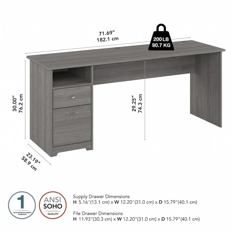 Cabot 72W Home Office Computer Desk with Drawers by Bush Furniture