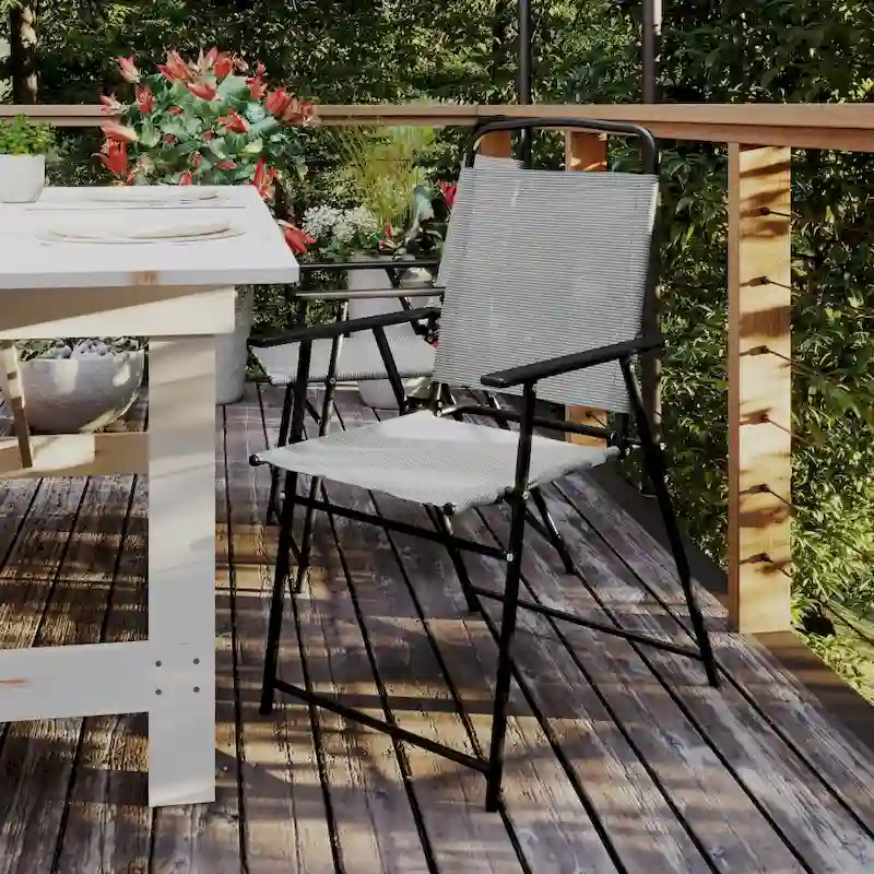 Set of 2 All-Weather Textilene Patio Sling Chairs with Armrests