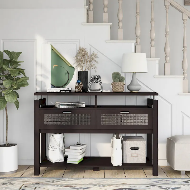 Posa Modern Espresso 47-inch 2-Shelf Sofa Table by Furniture of America