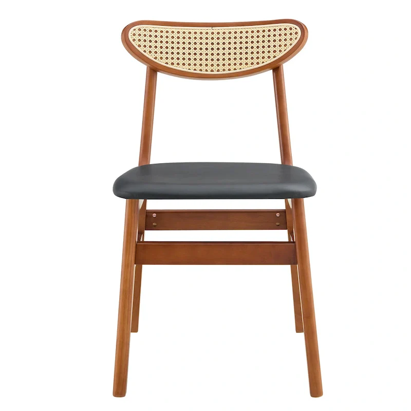 Wooden Dining Chairs Set of 2 with Small Curved Back and PU Cushion