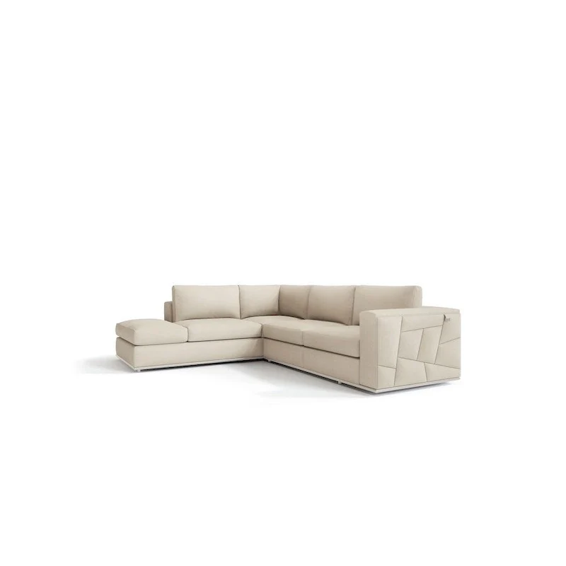 HomeRoots Beige Italian Leather Reclining L Shaped Two Piece Corner Sectional - 117