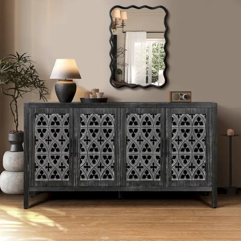 Sideboard Buffet Hollow Four Door Antique Cabinet