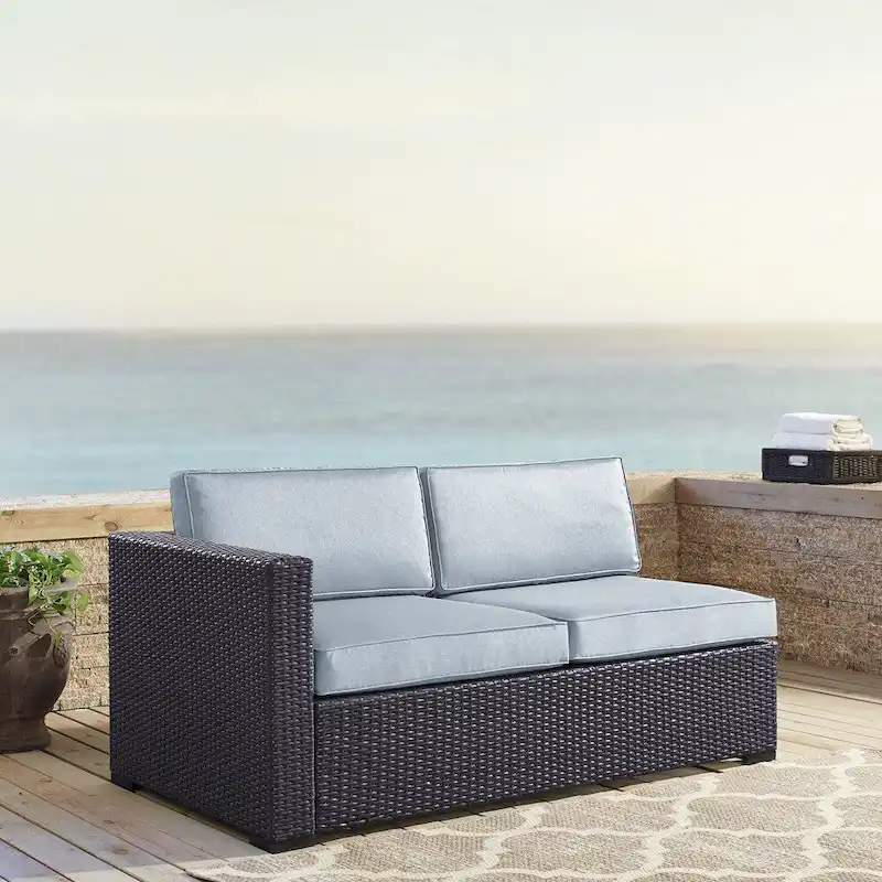 Crosley Biscayne Brown Wicker/ Steel Loveseat with Mist Cushions