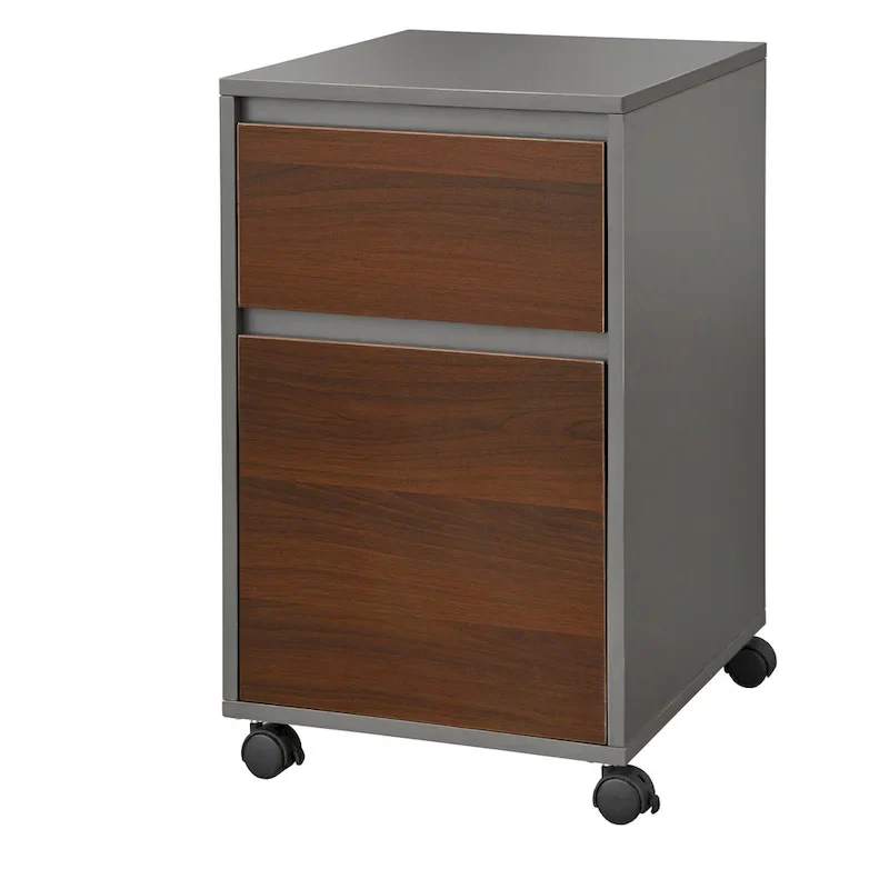 Grey / White / Grey-Walnut 2-Drawer Mobile File Cabinet on Wheels – Single Unit