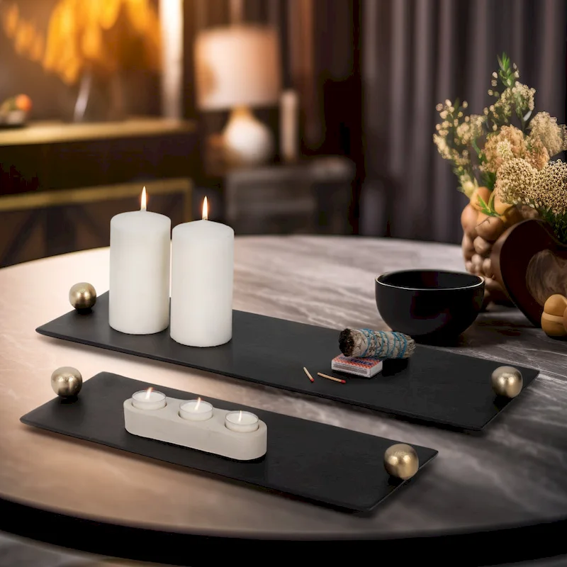 Sagebrook Home Modern Glam Metal Set Of 2 Large Flat Tray With Gold Knob Handles, - 24.0  x 7.0  x 2.0