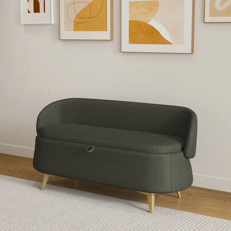 Green / Gray / Pink Teddy Fabric Storage Bench with Metal Legs