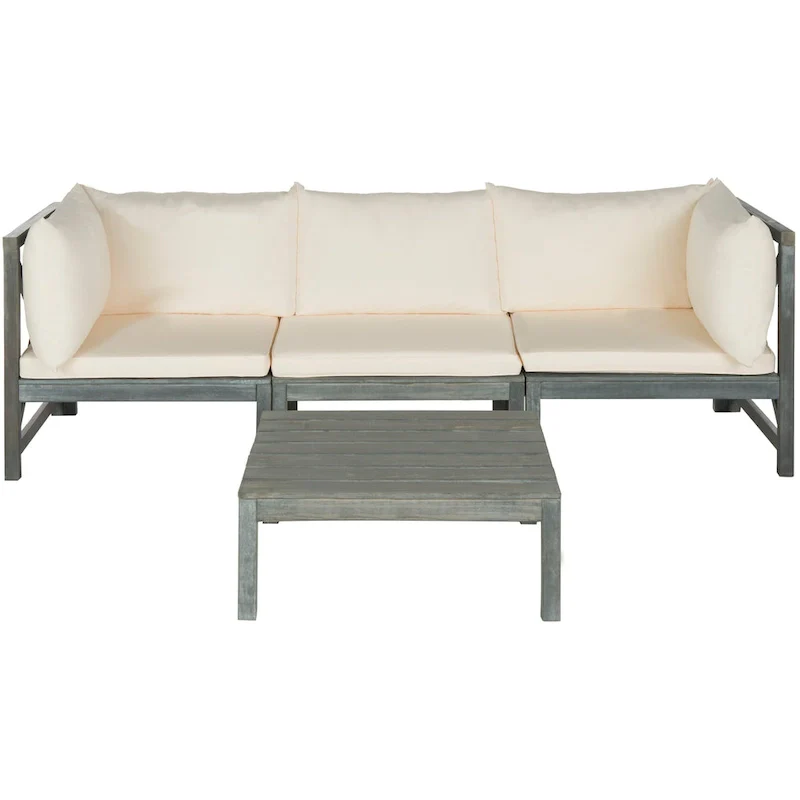 SAFAVIEH Outdoor Living Lynwood Modular Ash Grey Acacia Wood 4-piece Beige Cushion Sectional Set - 27 W x 27 D x 27 H