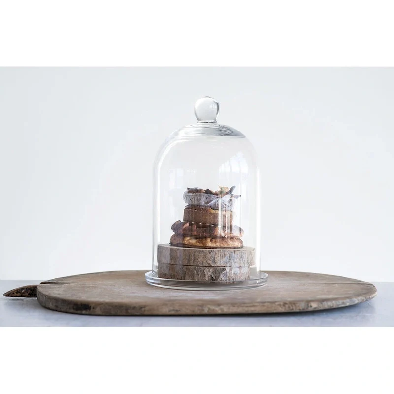Glass Cloche with Clear Glass Plate (Set of 2 Pieces)
