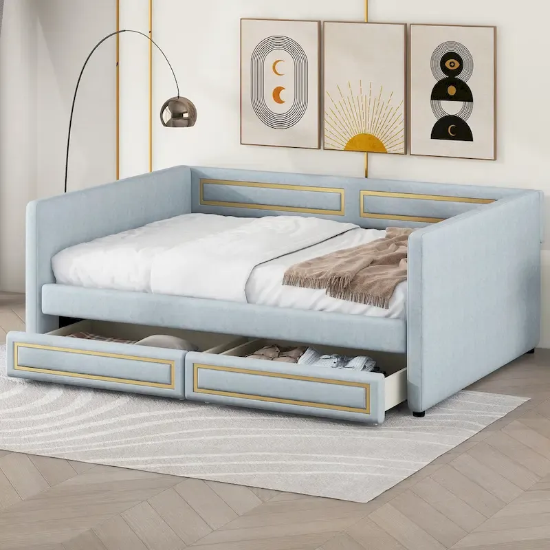 Full Size Upholstery Daybed with Two Storage Drawers