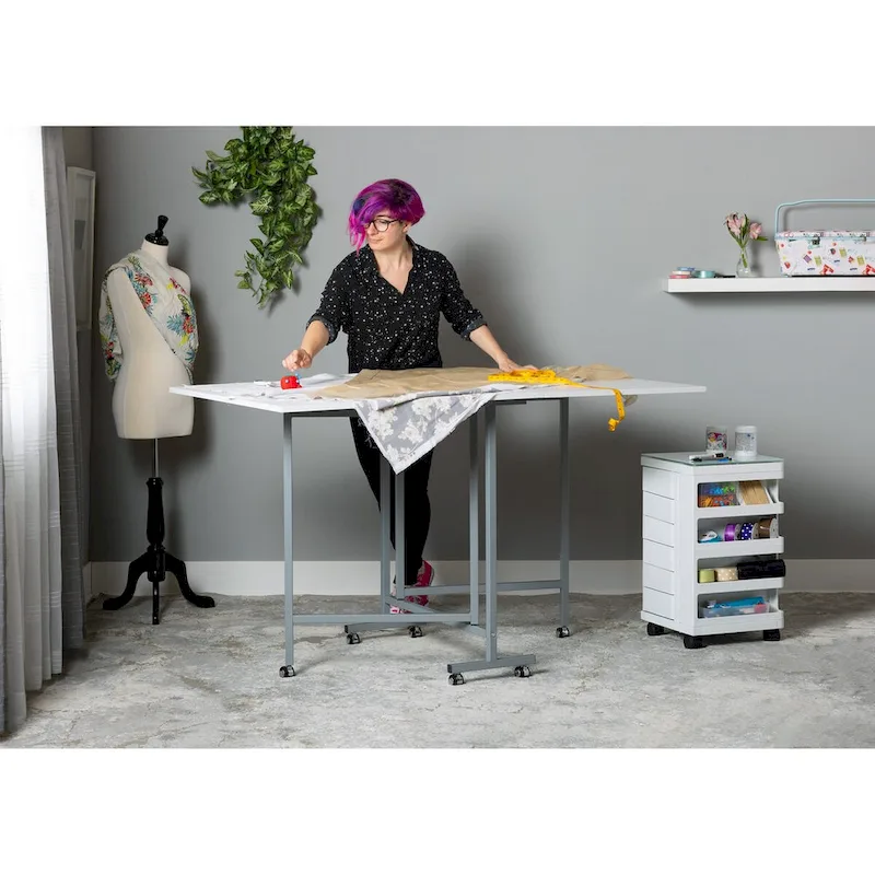 White / Silver Folding Craft and Cutting Table with 6 Casters – Single User